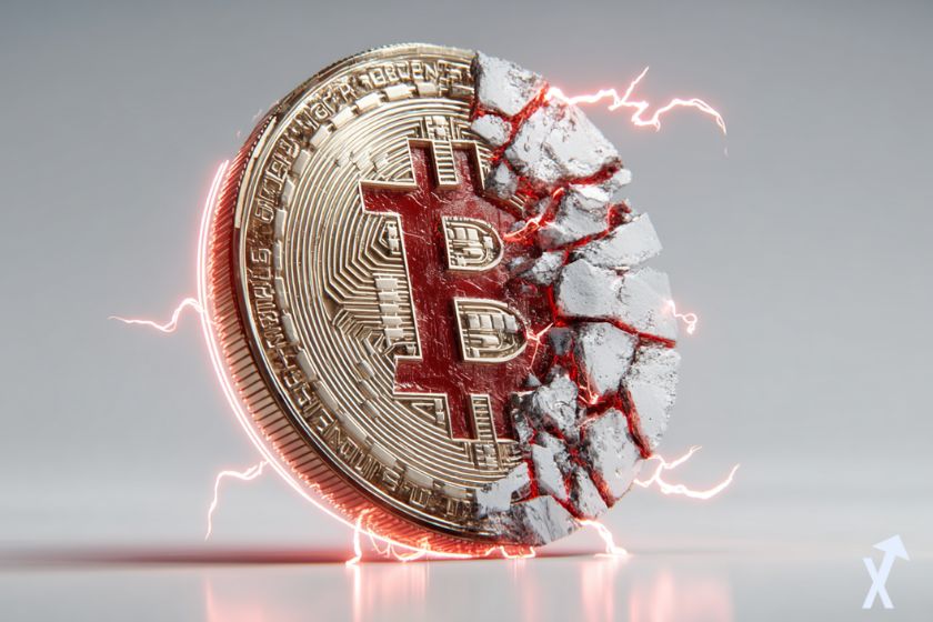 Cripto moneda roja y fracturada.