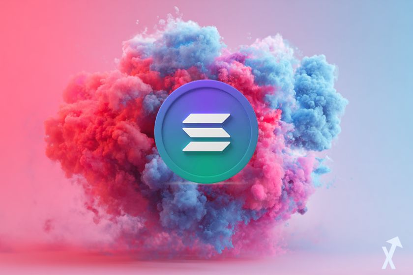 "Logotipo Solana en humo azul-rosa"