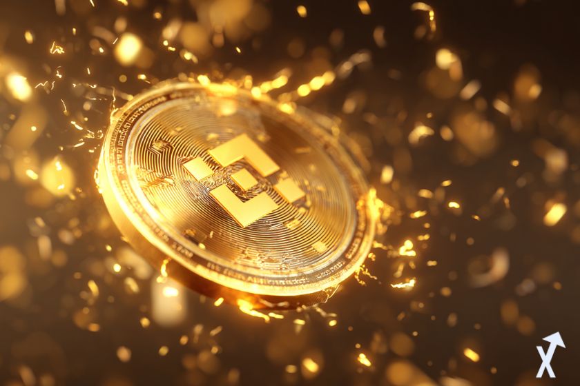 Moneda BNB dorada brillante con electricidad.