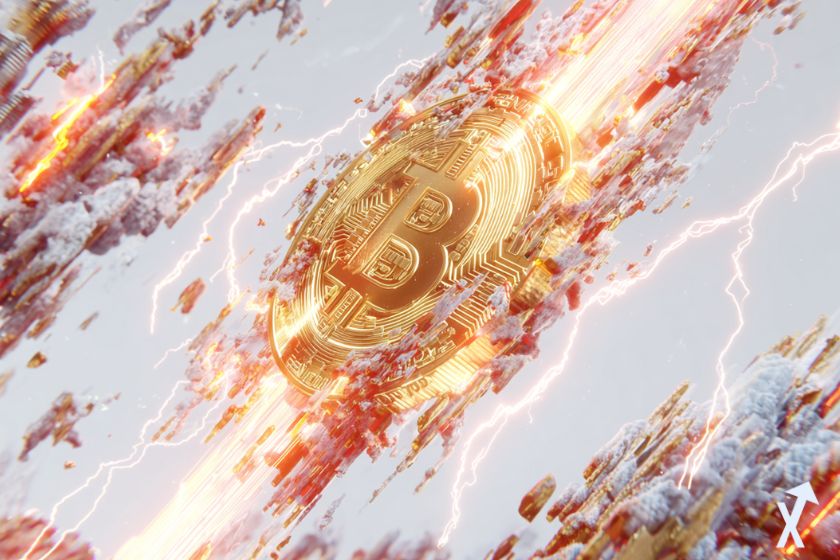 Moneda 3D bitcoin dorado brillante.