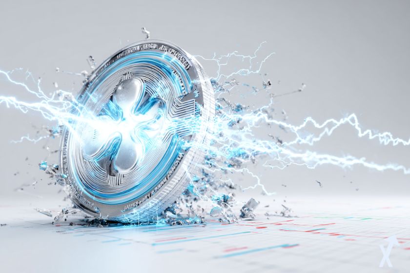 Moneda 3D XRP gris azul brillante.