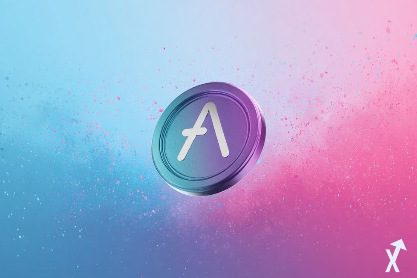 "Logotipo de Aave en fondo degradado"