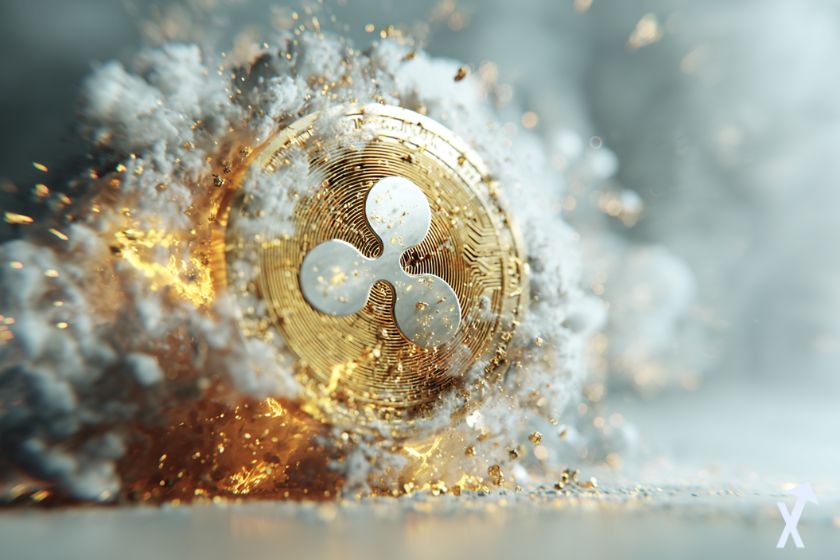 Moneda virtual XRP en explosi&oacute;n humo.