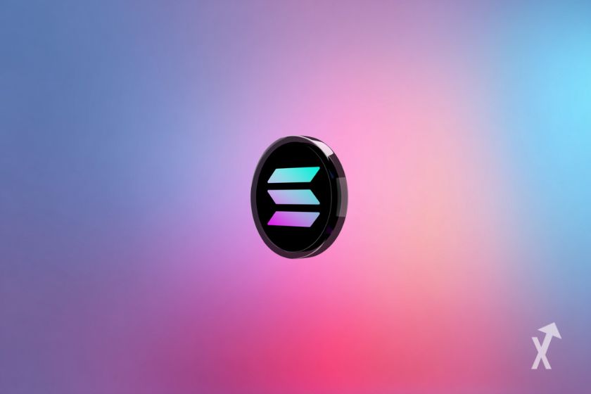 Token de Solana en fondo azul.