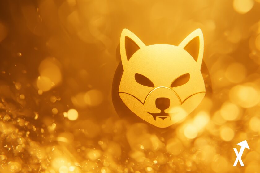 shiba inu coin dor&eacute; sur fond dor&eacute; feu