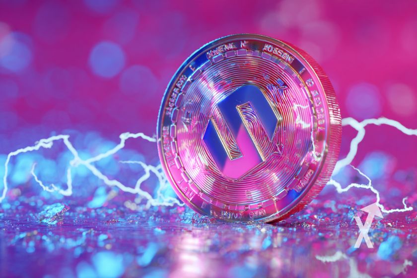 coin solana en rose sur un fond rose et violet avec &eacute;lectricit&eacute; bleue