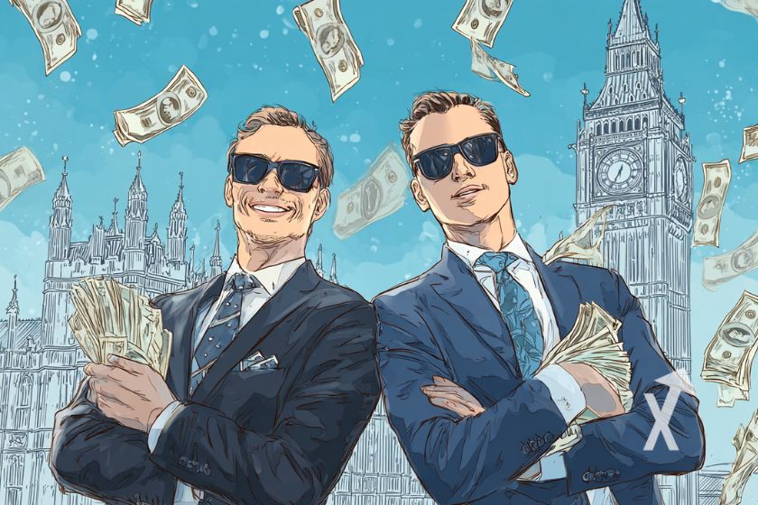 Dos hombres frente a Big Ben.