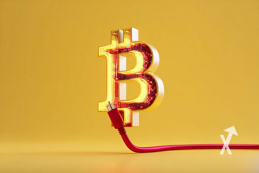 Logotipo Bitcoin sobre fondo amarillo brillante.