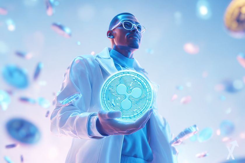 "Hombre con gafas y moneda XRP"