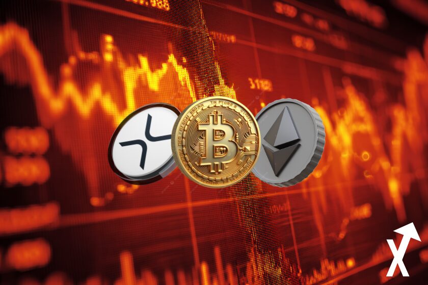 orange fond clean, cinematic light, trading chart price rouge qui descend color&eacute; avec coin btc eth xrp