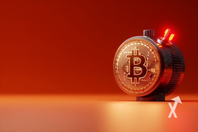 bitcoin coin avec alarme rouge dessus sur un fond orange