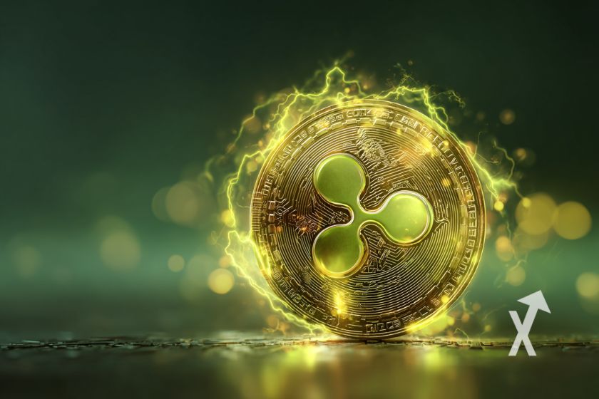 coin xrp avec &eacute;lectricit&eacute; verte et fond vert