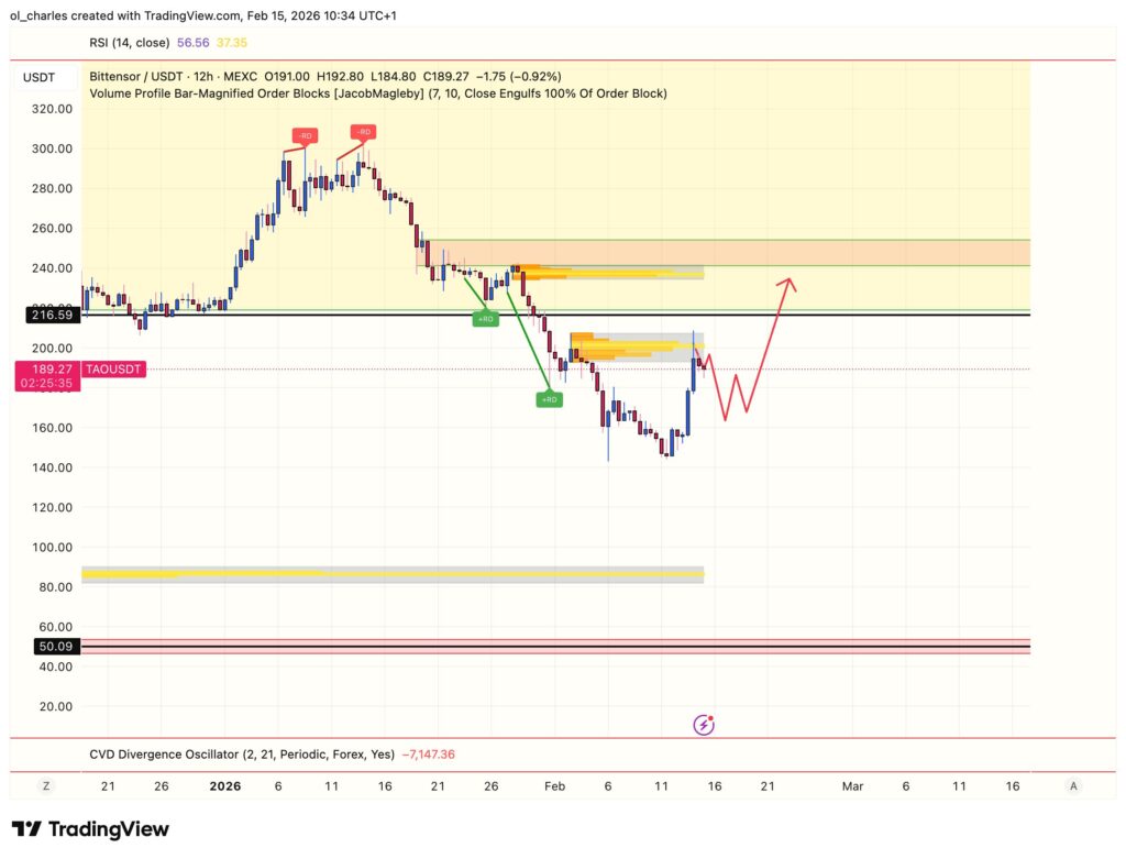 Precio de TAO en 12H con order block