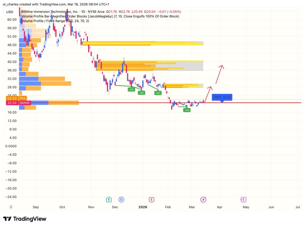 Precio de las acciones BMNR en 3 días con order block y vpfr