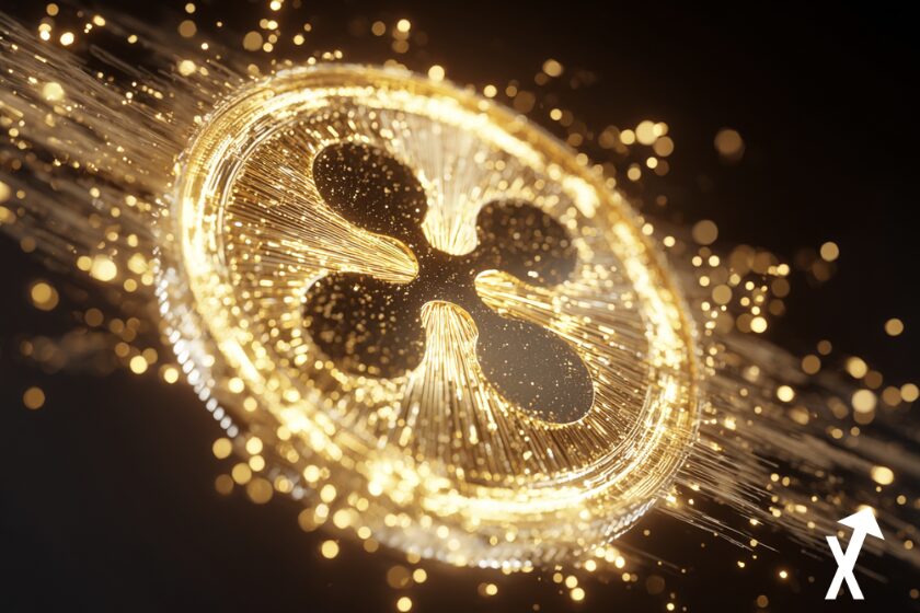 XRP coin gold explosive, 3D shiny gold XRP token