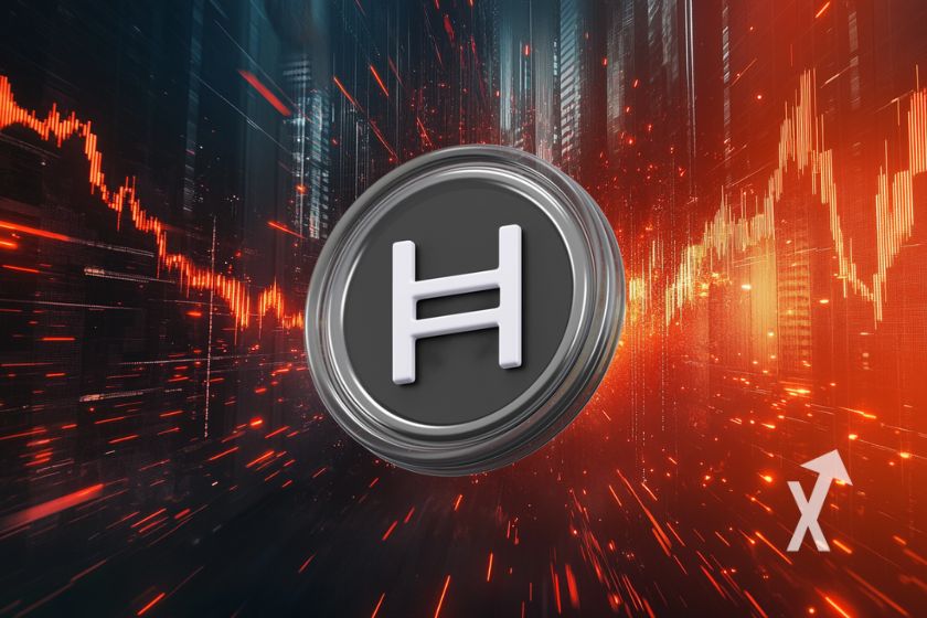 Moeda HBAR em fundo escuro brilhante.