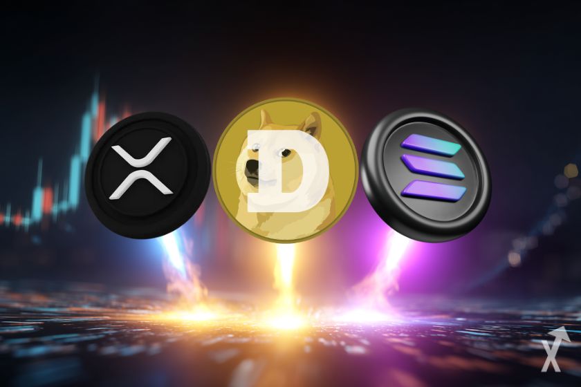 Criptomoeas populares: XRP, DOGE, SOL.