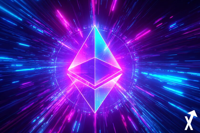 Moeda Ethereum futurista, azul roxo.