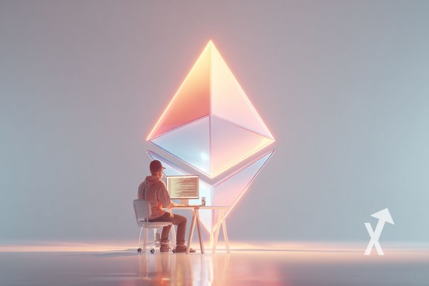 Logotipo do Ethereum em rosa transparente.