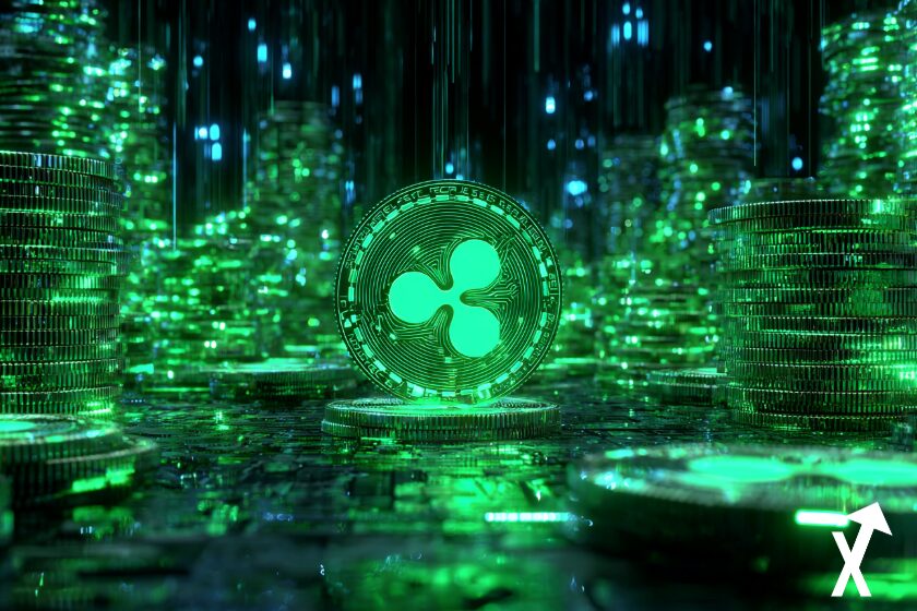 Moeda xrp ripple verde brilhante, atmosfera verde.