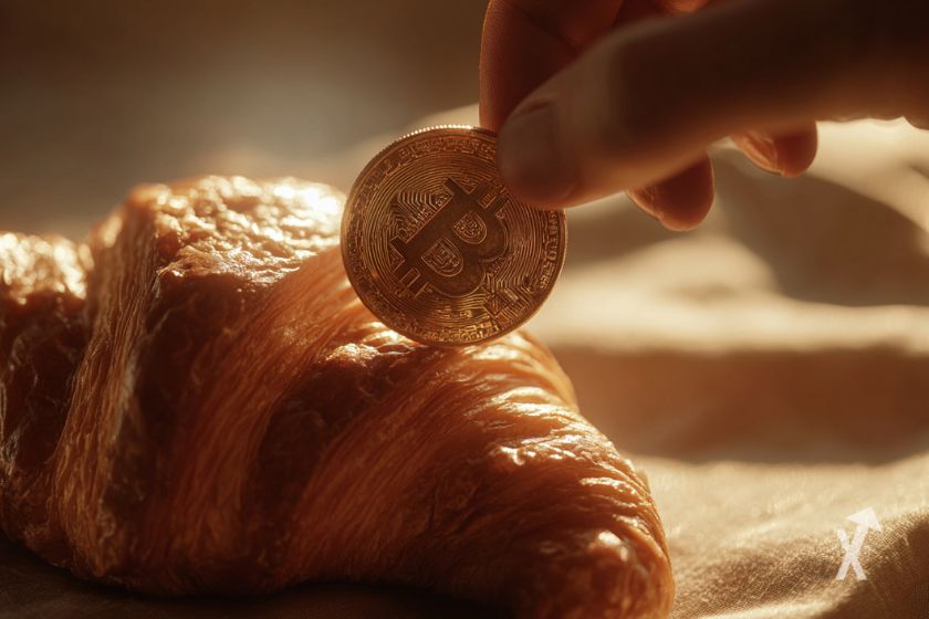 Uma moeda Bitcoin em cima.