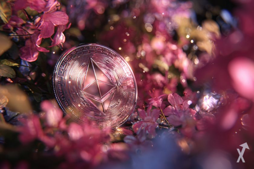 moeda 3D ethereum rosa, brilhante e cintilante