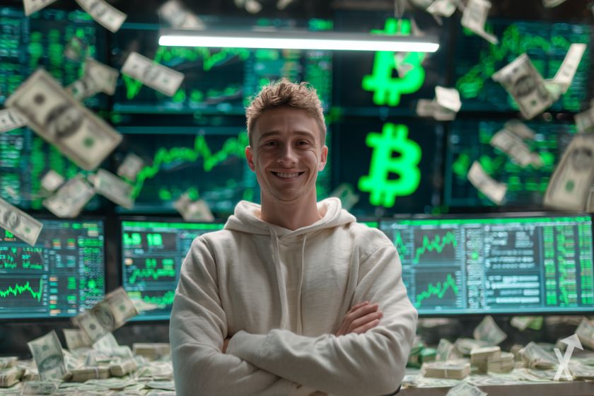 Trader crypto feliz usando ChatGPT