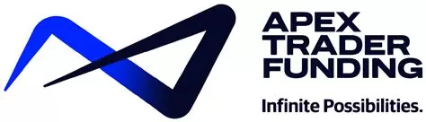 Apex Trader Fundind escrito em preto com o logótipo azul e preto sobre fundo branco