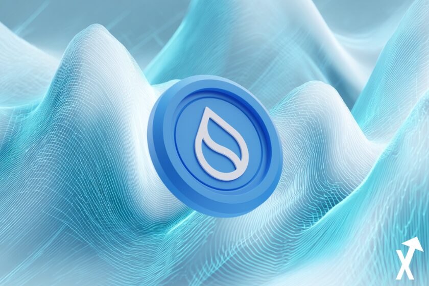 moeda SUI azul branca gráfico cripto.