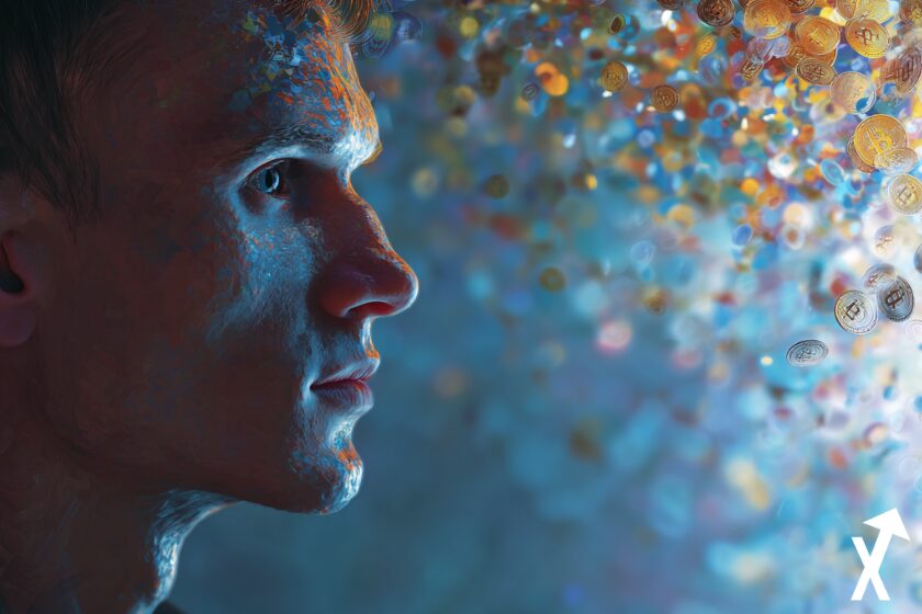 Retrato Vitalik Buterin em cripto chuva.