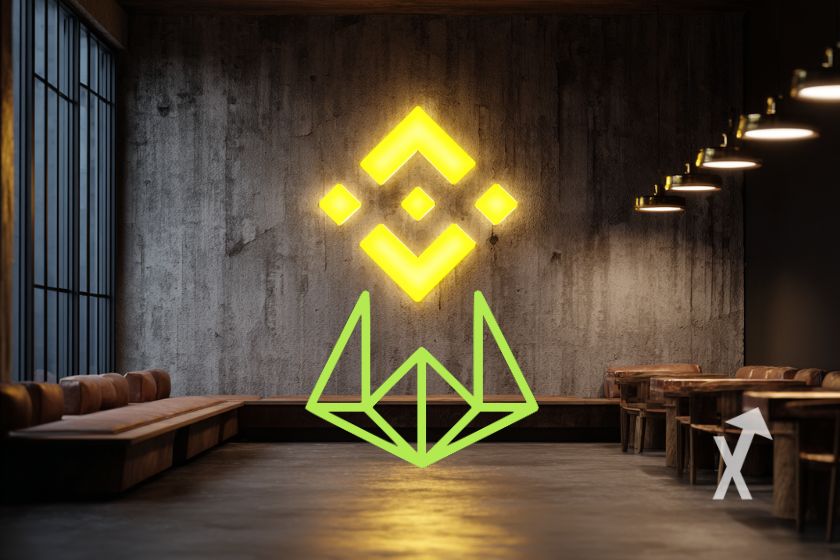 Logótipo Wintermute verde, logo Binance amarelo.