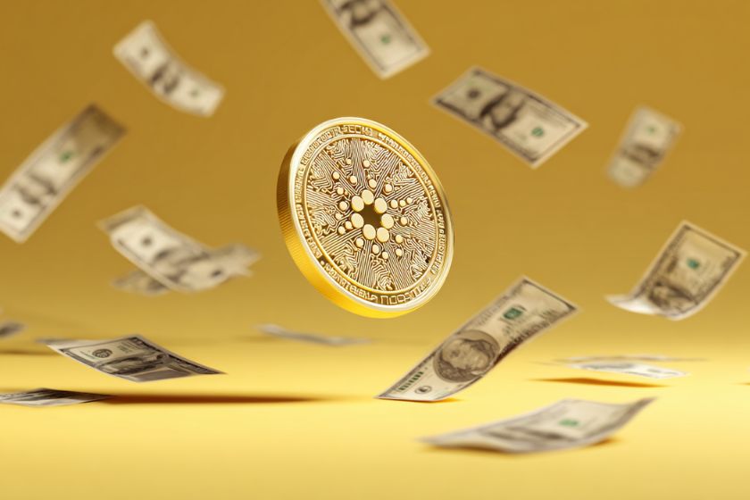 Moeda ADA de Cardano em amarelo.