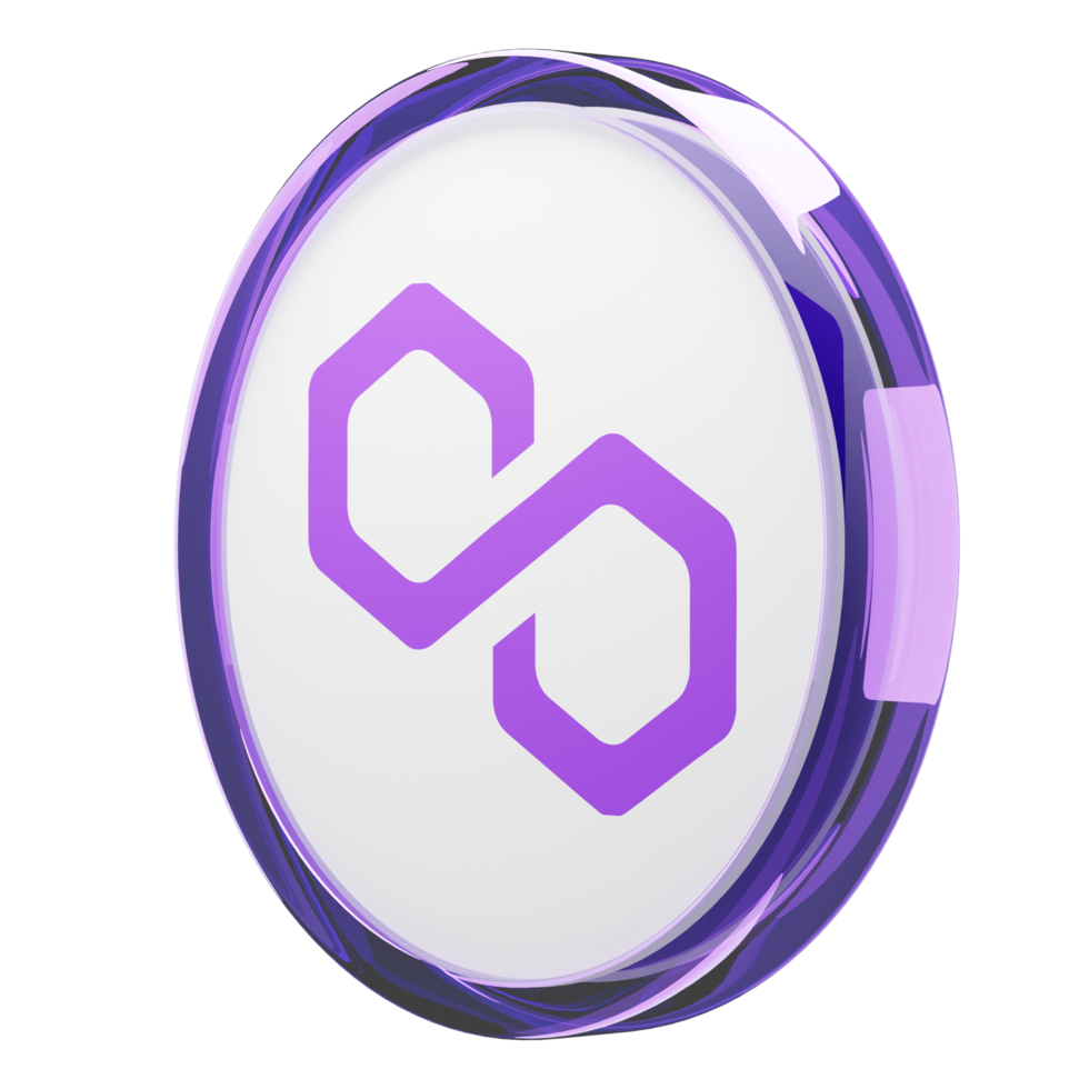 token Polygon roxo e branco sobre fundo branco