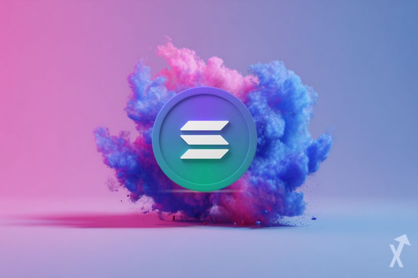 Moeda 3D solana azul e verde.