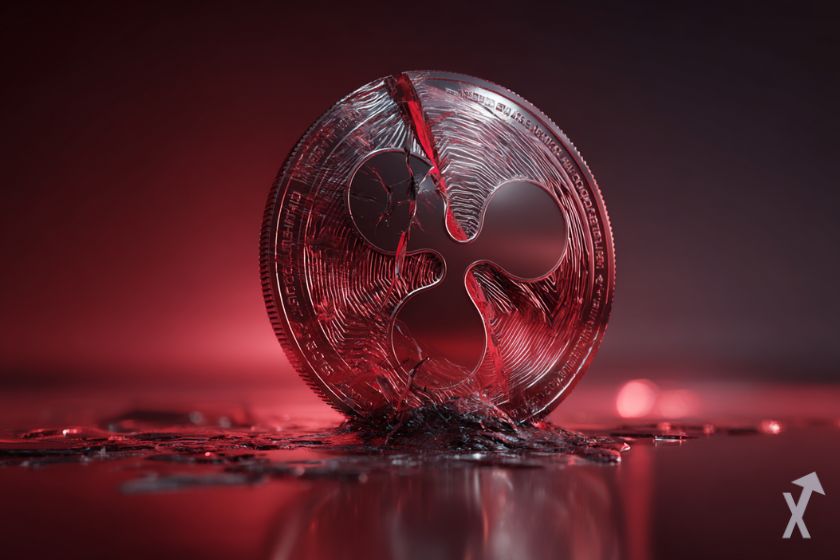 moeda 3D xrp vermelha com rachaduras