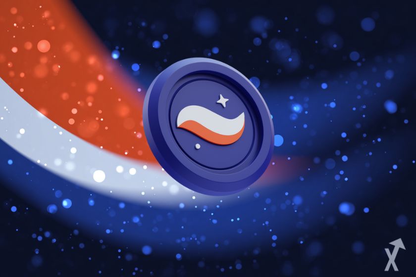 moeda 3D starknet strk com estrelas vermelhas, brancas e azuis