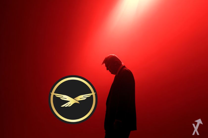 Donald Trump olha sua cripto wallet.