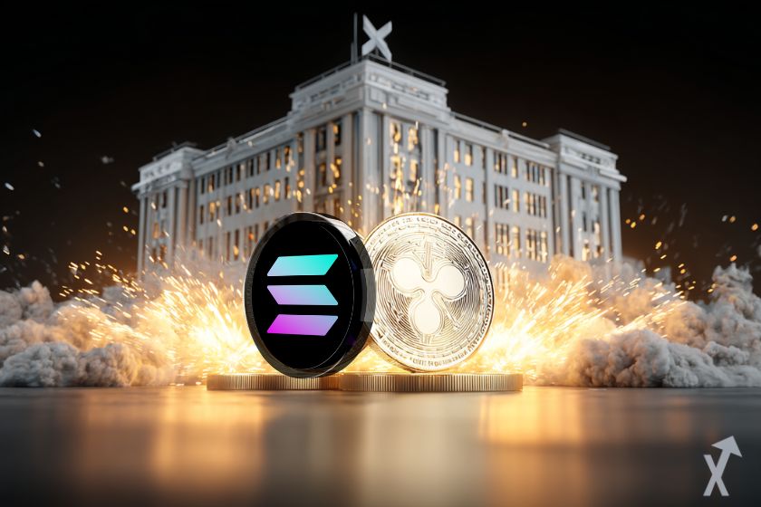 Logos Solana e XRP em destaque.