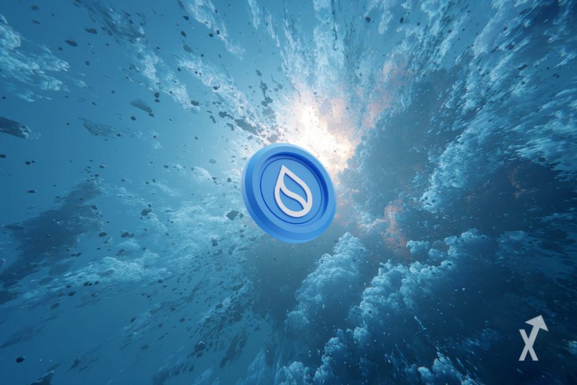 O token Sui em explosão azul.