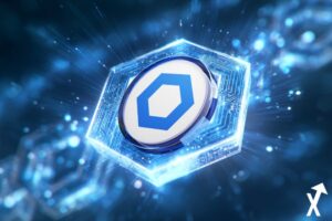 moeda chainlink azul branca azul elétrico