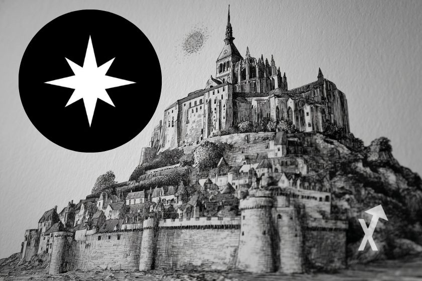 Citadela do Gondor em preto e branco e logotipo de Gondor Gondorfi.