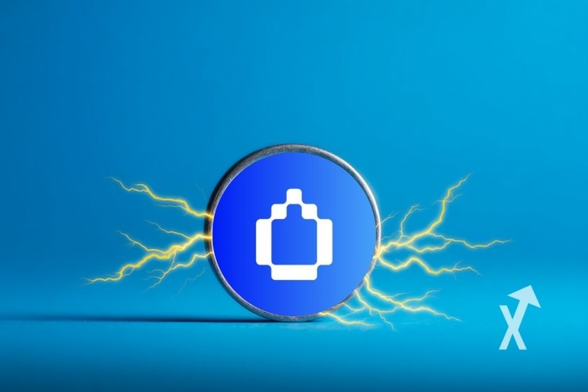 moeda WET de Humidifi em fundo azul com eletricidade amarela ao redor do canto