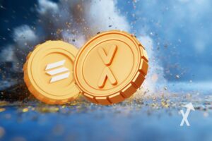 moeda xrp e solana em amarelo