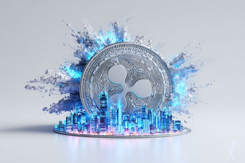 moeda 3D xrp cinza explosão azul