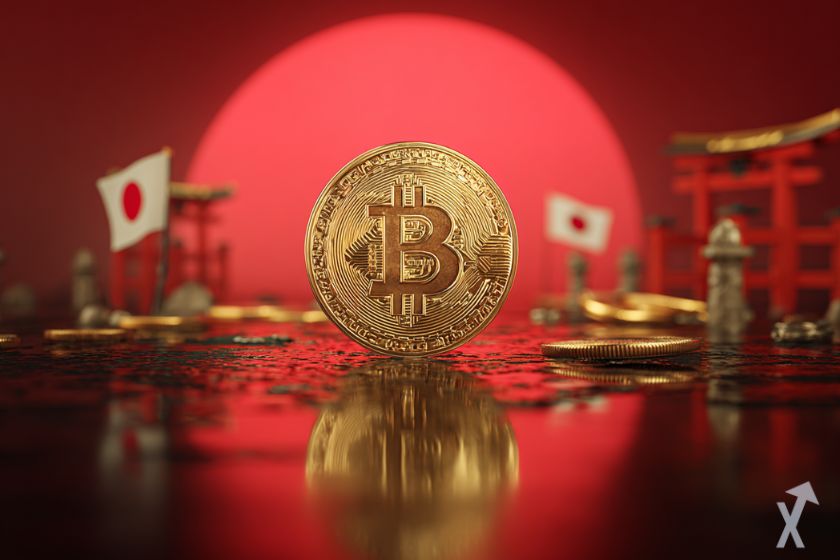 Moeda 3D bitcoin em fundo vermelho.
