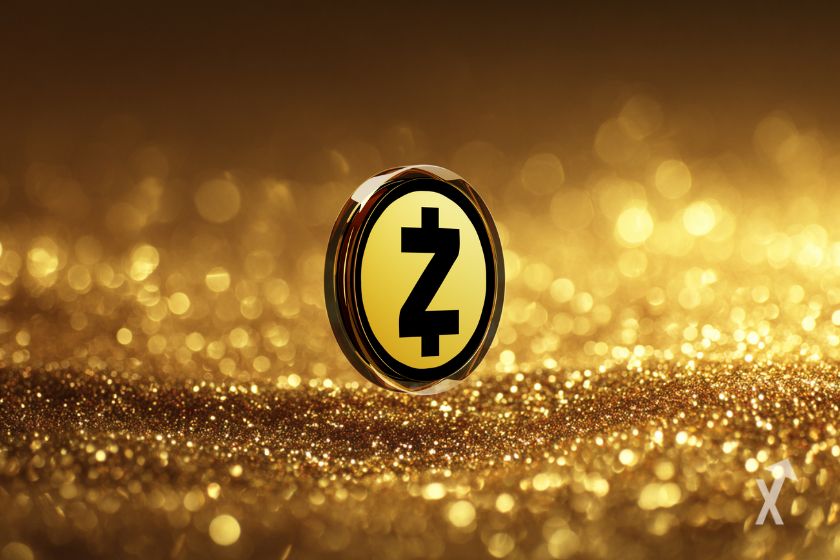 O token Zcash na areia dourada.