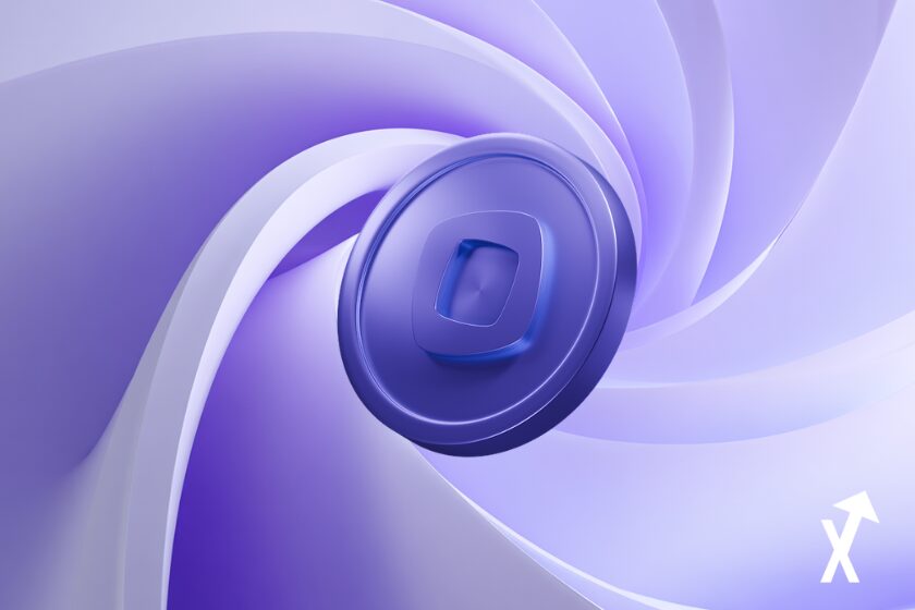 monad coin violet sur fond spirale blanche violette