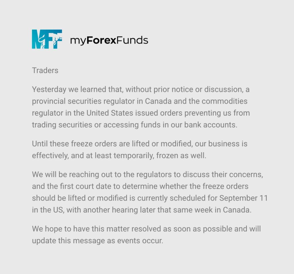 Communiqué officiel myforexfunds comptes bancaires et fonds gelés