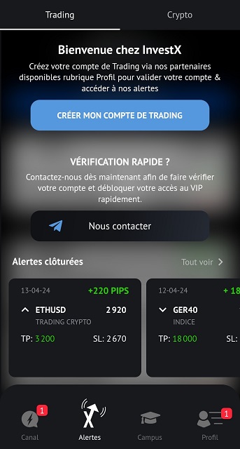 Découvrir l'application trading d'InvestX sur Play Store et iOS