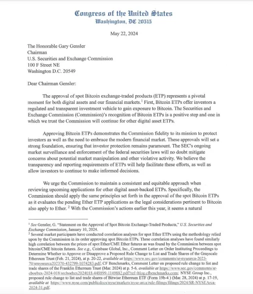 Congrès SEC lettre etf ethereum